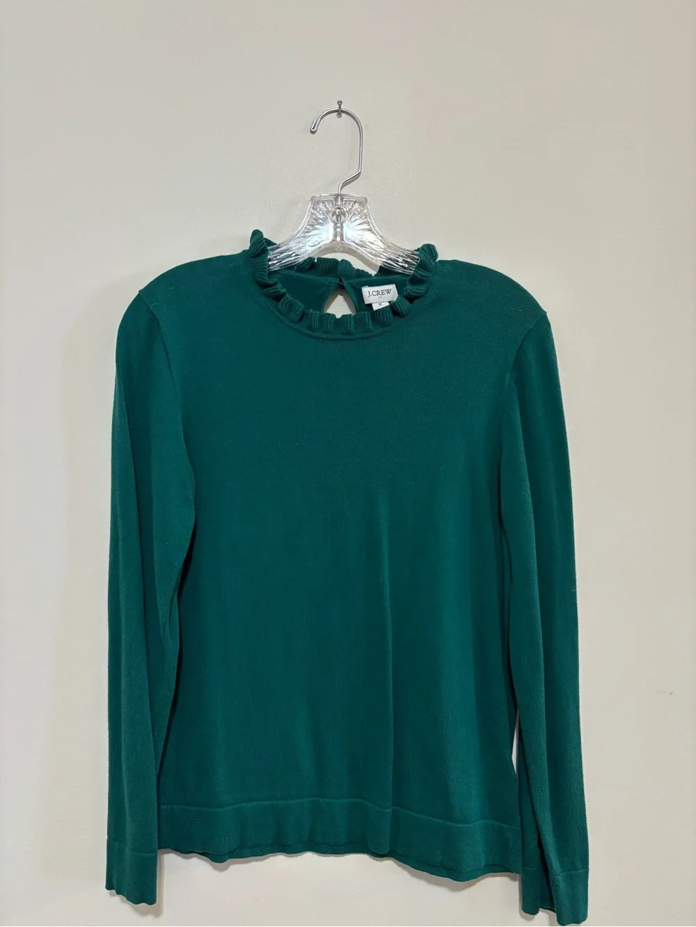 J. Crew Deep Green Scallop-Trim Crewneck Sweater